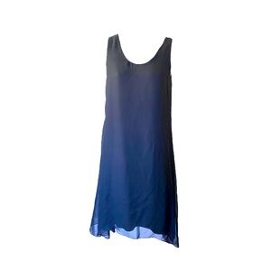 Vintage 2 in 1 💯 Silk Asymmetric Hem Mini Dress W/Satin Slip Black A Line Tank S